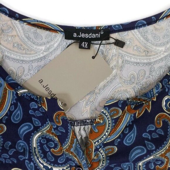 A. Jesdani Blue Brown Paisley Print Short Sleeve Henley Style Knit Top Womens 4X - Picture 8 of 14
